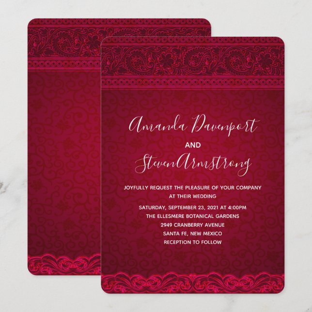 Invitación Boda elegante del Resumen Rojo (Anverso / Reverso)