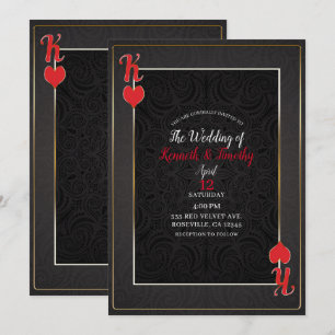 Invitación Boda elegante del Rey de los corazones negro y roj