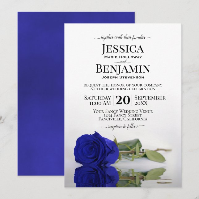 Invitación Boda elegante del Rosa azul real de estampado larg (Anverso / Reverso)