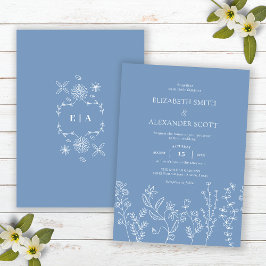Invitación Boda Elegante Doodle Flor Silvestre Periwinkle