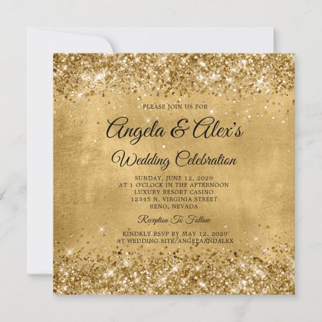 Invitación Boda elegante dorada con brillo (Anverso)