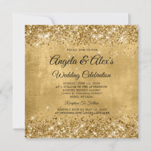 Invitación Boda elegante dorada con brillo