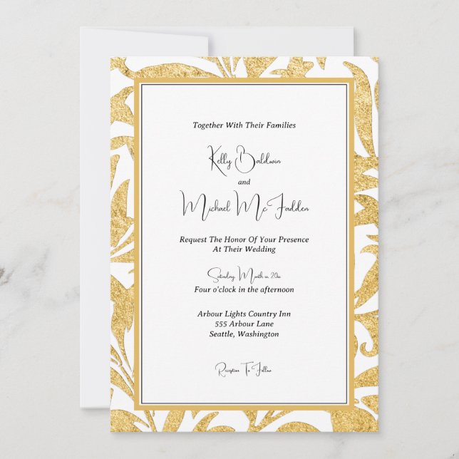 Invitación Boda elegante dorada y negra (Anverso)