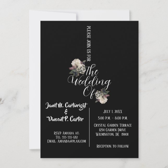 Invitación Boda elegante en blanco y negro (Anverso)