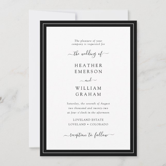 Invitación Boda elegante en blanco y negro (Anverso)
