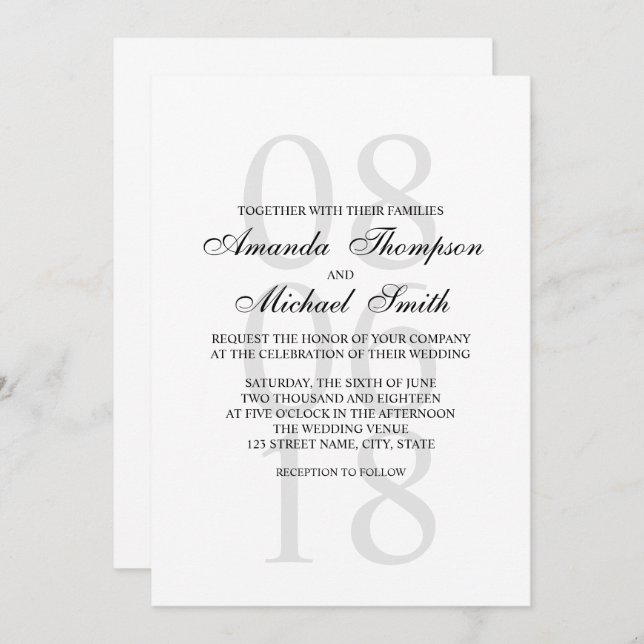 Invitación Boda elegante en blanco y negro (Anverso / Reverso)