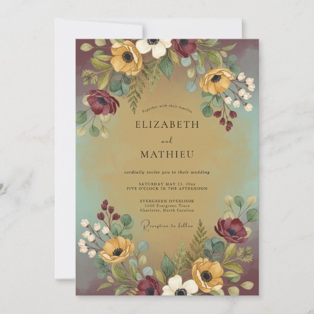Invitación Boda Elegante en Bosque de Borgoña (Anverso)