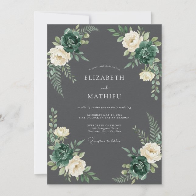 Invitación Boda elegante en bosque gris oscuro (Anverso)