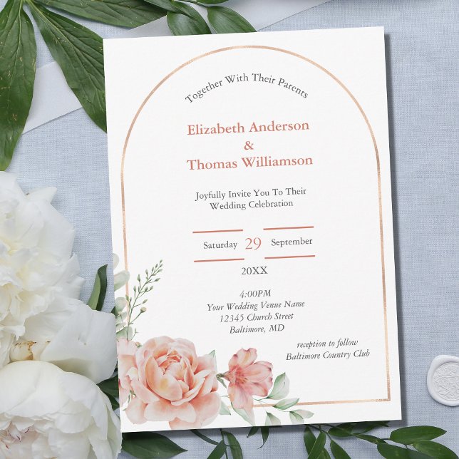 Invitación Boda elegante en el borde del arco floral rosado (Subido por el creador)