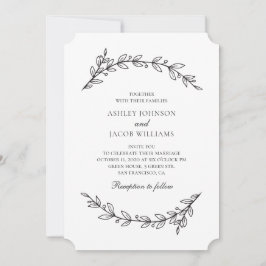 Invitación Boda elegante en el jardín. Botánica en blanco y n