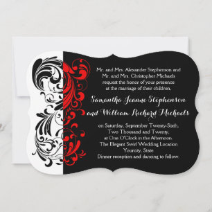 Invitación Boda elegante en forma de Swirl negro/blanco/rojo