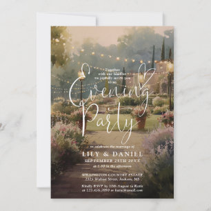 Invitación Boda elegante en jardín de campo, fiesta de noche