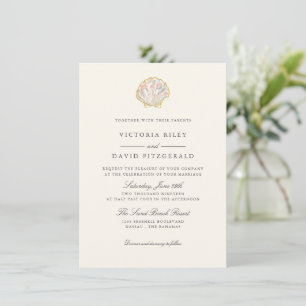 Invitación Boda elegante en la playa del océano Floral Gold S