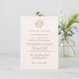 Invitación Boda elegante en la playa del océano Floral Gold S