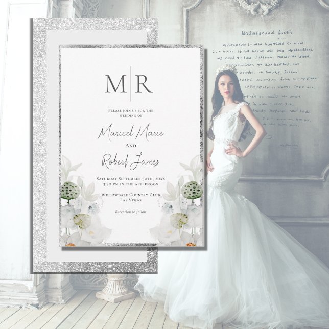 Invitación Boda Elegante en Monograma Botánico Lilly Blanco (Subido por el creador)