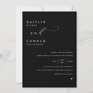 Invitación Boda elegante en negro con texto blanco