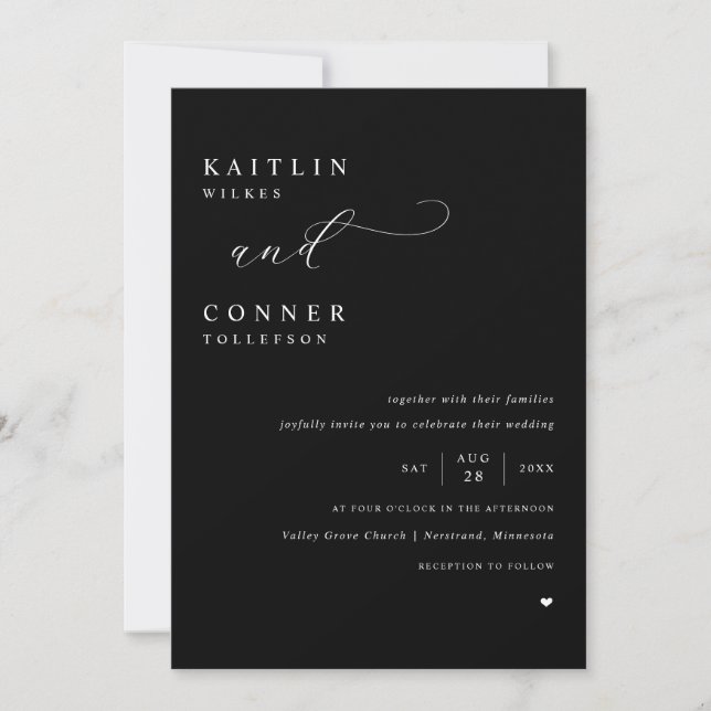 Invitación Boda elegante en negro con texto blanco (Anverso)