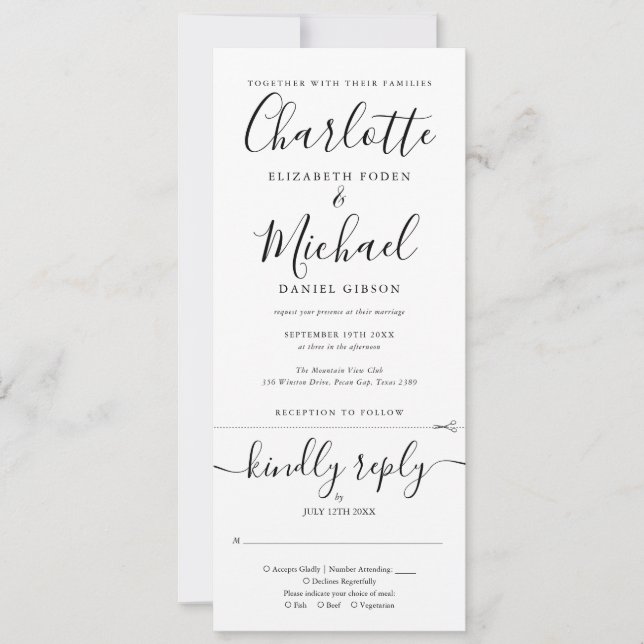 Invitación Boda elegante en negro y blanco con fuente de letr (Anverso)