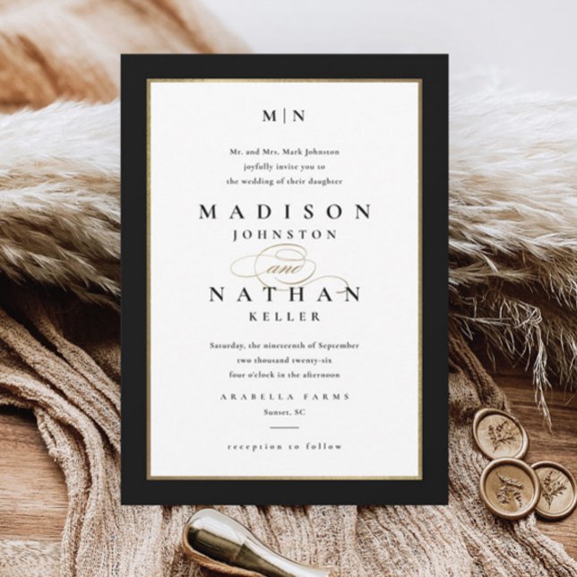 Invitación Boda elegante en negro y dorado (Subido por el creador)