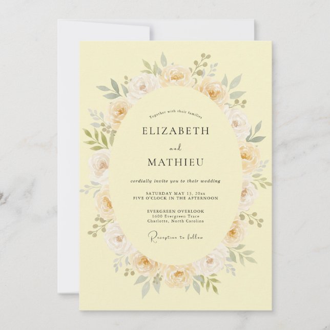 Invitación Boda Elegante en Pradera de Amarillo Pálido (Anverso)