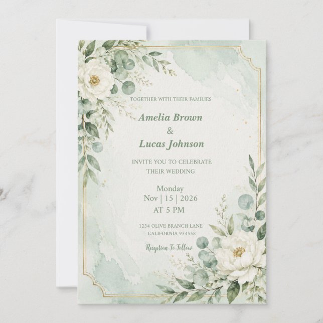 Invitación Boda elegante en verde menta (Anverso)