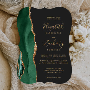 Invitación Boda elegante esmeralda verde oro ágata soporte os