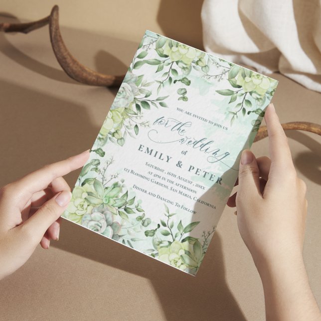 Invitación Boda Elegante Eucaliptus de Floral Verde bonito (Pretty Green Floral Elegant Eucalyptus Wedding Invitation)