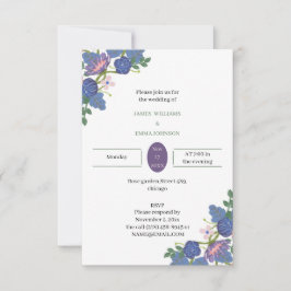 Invitación Boda elegante Flor azul