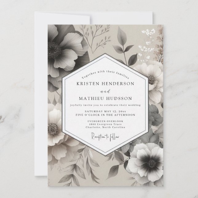 Invitación Boda Elegante Flor de Estaño (Anverso)
