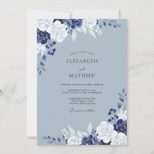 Invitación Boda Elegante Flor de Índigo en Pizarra
