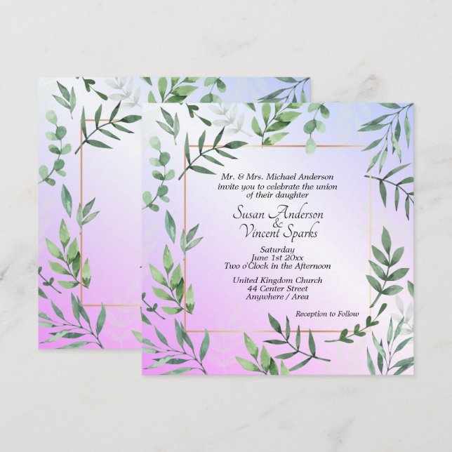 Invitación Boda elegante Flora y Fauna Lavender (Anverso / Reverso)