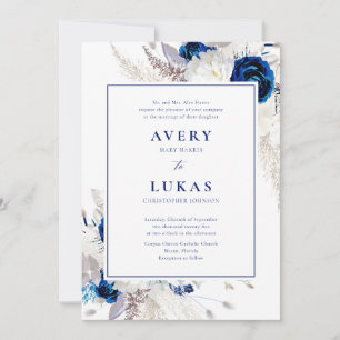 Invitación Boda elegante floral azul blanca