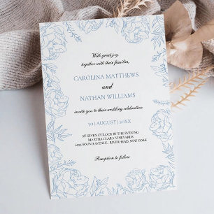 Invitación Boda elegante floral azul polvoriento 