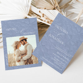 Invitación Boda elegante floral azul polvoriento 