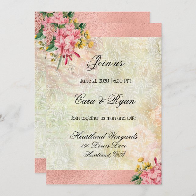 Invitación Boda Elegante Floral Campestre Rústica Vintage (Anverso / Reverso)