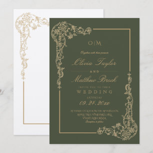 Invitación Boda Elegante Floral con Marco de Verde Salvia y D