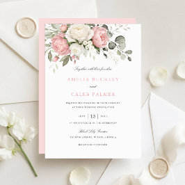 Invitación Boda elegante floral con verde y rosa pálido