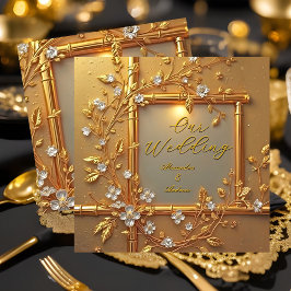 Invitación Boda Elegante Floral de Bambú Dorado Elite