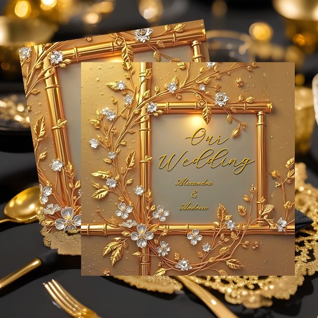 Invitación Boda Elegante Floral de Bambú Dorado Elite (Subido por el creador)