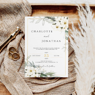 Invitación Boda elegante floral de color blanco y sabio