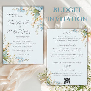 Invitación Boda elegante floral de hortensias azules presupue