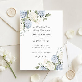 Invitación Boda elegante floral de hortensias azules y follaj