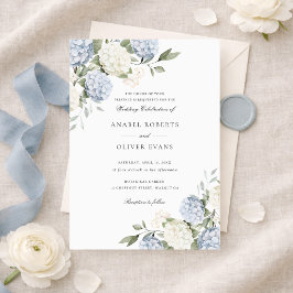 Invitación Boda elegante floral de hortensias azules y follaj