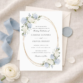 Invitación Boda elegante floral de hortensias azules y follaj