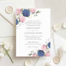 Boda elegante floral de hortensias rosa azul marin