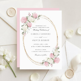 Invitación Boda elegante floral de hortensias rosadas y folla