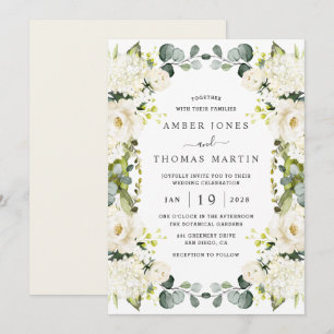 Invitación Boda elegante floral de marfil blanco