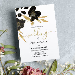 Invitación Boda elegante floral de oro blanco negro de lujo