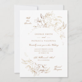 Invitación Boda elegante floral dorada dibujada a mano