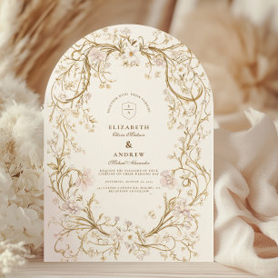 Invitación Boda elegante floral dorada vintage